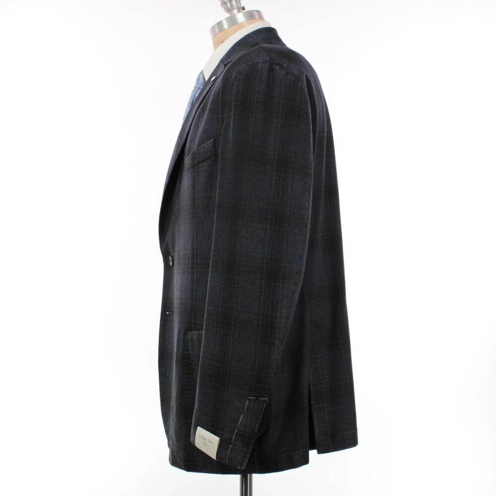 L.B.M. 1911 NWT 100% Wool Sport Coat Size 58R US 48R in Blue/Black Plaid